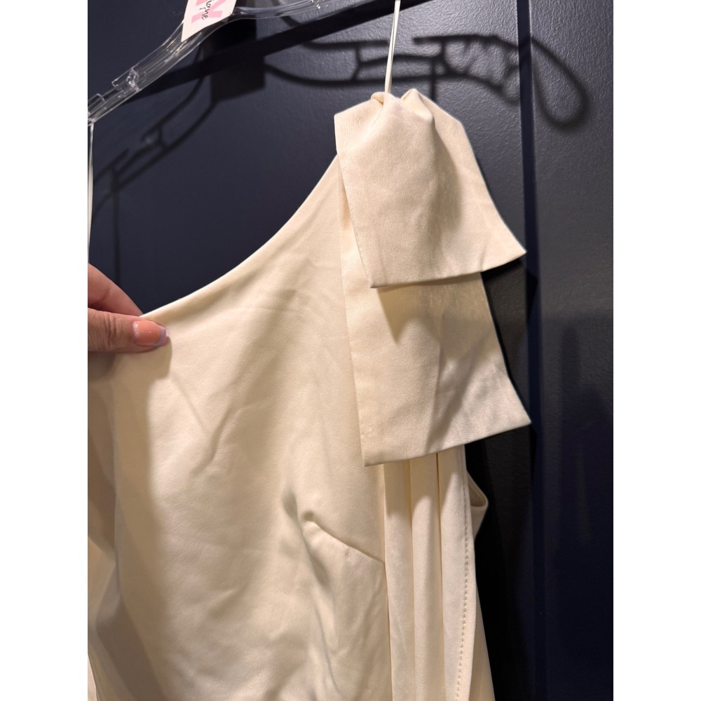 Meshki One Shoulder Satin Maxi Dress Bow Detail Formal Wedding Guest Cream Sz S - Picture 5 of 14